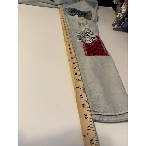 Denim City Patchwork Jeans Waist 34 Y2K Grunge Animal Print Distressed - Picture 10 of 12